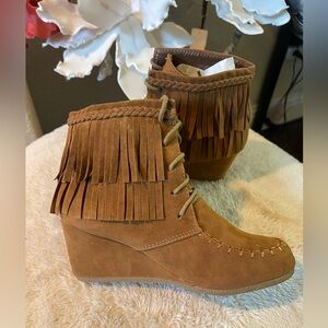 Moccasin wedge ankle boots